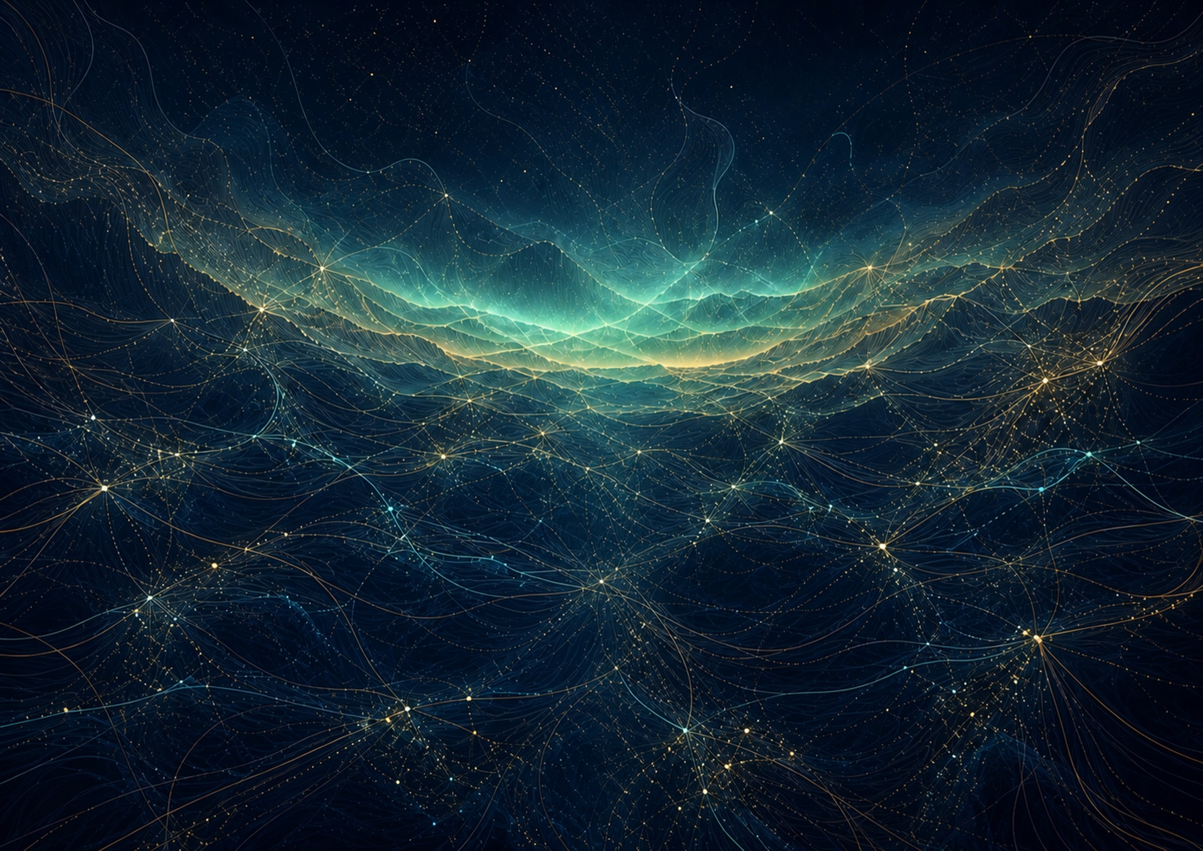 Blue-golden network landscape with luminous condensations